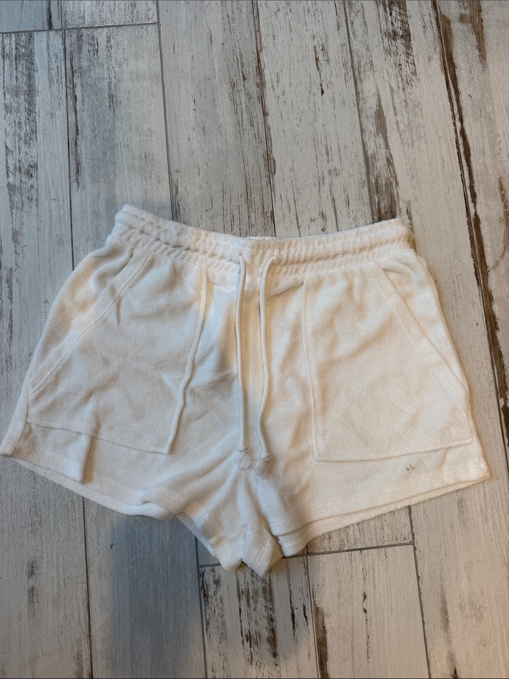 Zara White Terry Shorts with Drawstring